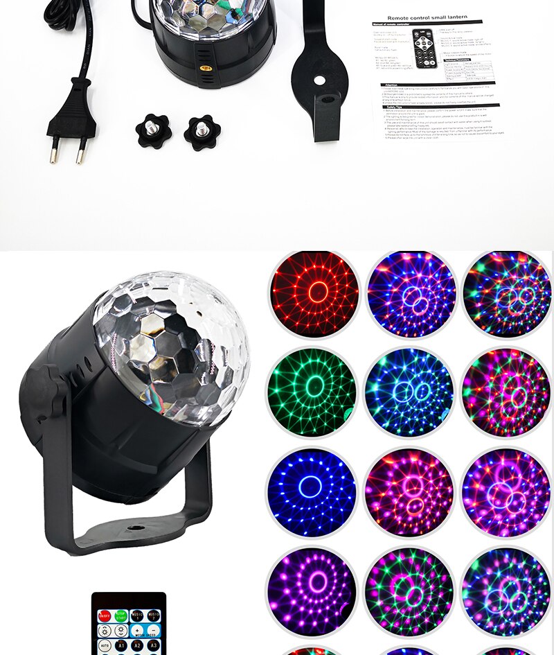 3W Mini 15 colors Crystal Magic Ball Sound Activated Disco Ball Stage Lamp Lumiere Christmas Laser Projector Dj Club