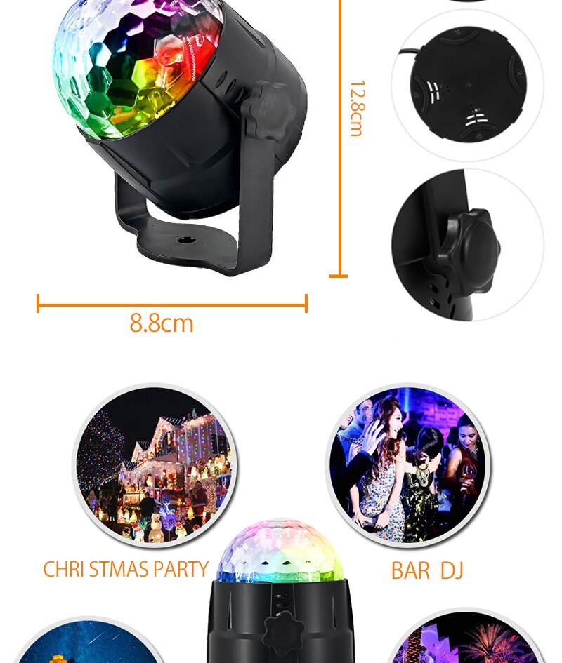3W Mini RGB Crystal Magic Sound Activated Disco Ball Stage Lamp Lumiere Christmas Laser Projector Dj Club Party Light