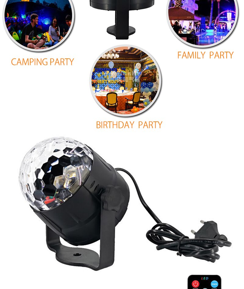 3W Mini RGB Crystal Magic Sound Activated Disco Ball Stage Lamp Lumiere Christmas Laser Projector Dj Club Party Light