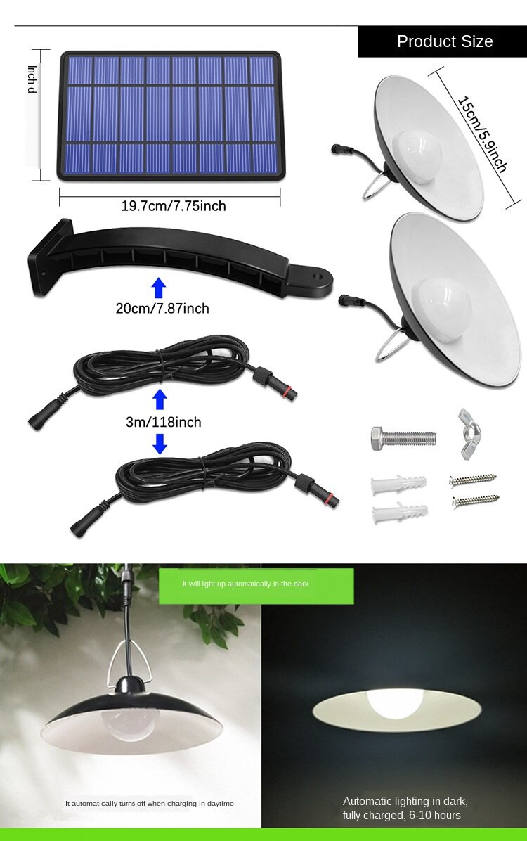 Double Head Solar Pendant Light Outdoor Indoor Solar Lamp With Line Warm White/White Lighting For Camping Home Garden Yard