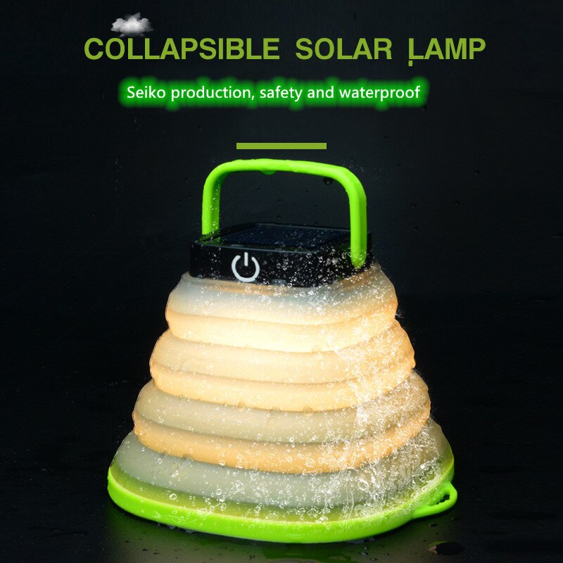 Portable camping light solar lantern LED mini hanging emergency light for tent light solar, USB input foldable waterproof