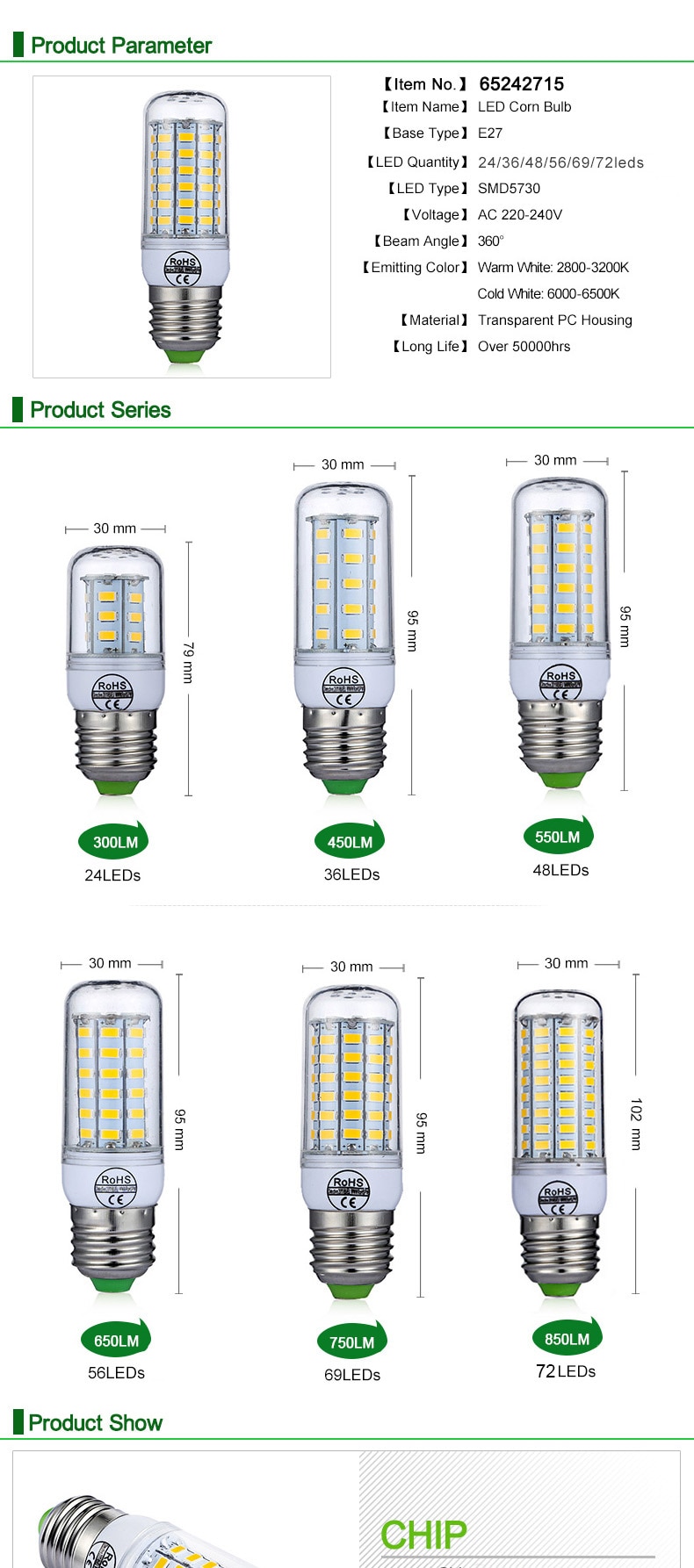 LED Bulb E27 LED Light Bulbs E14 LED Lamp 220V 6 Pcs/Lot Bombilla Chandelier Lighting for Home House Living Room