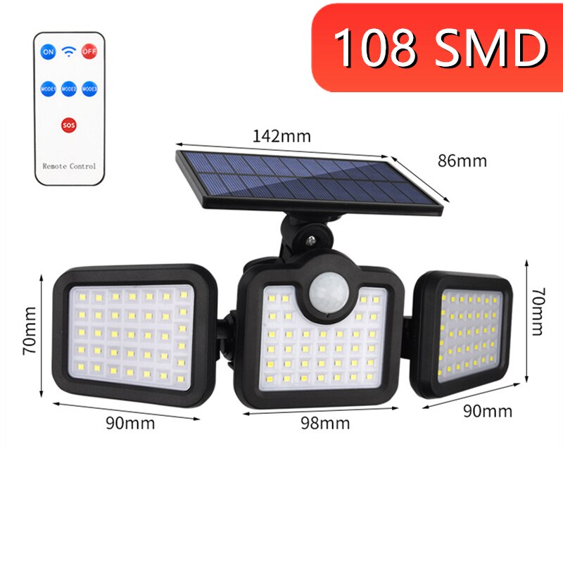 138 Solar LED Light Outdoor Motion Sensor Wall Lamp Remote Control Waterproof for Corridors Gates Roofs Courtyards Lighting