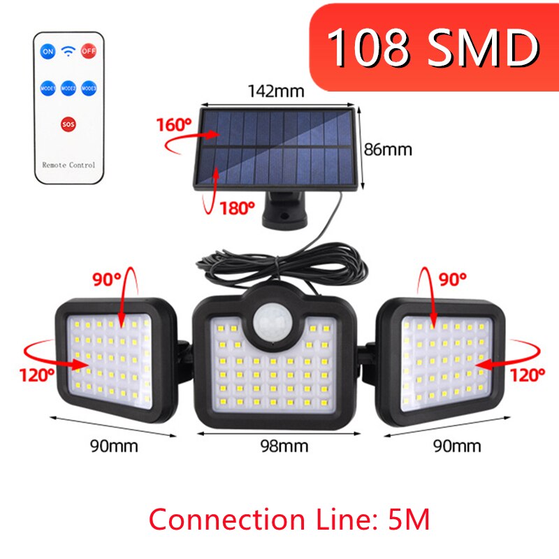 138 Solar LED Light Outdoor Motion Sensor Wall Lamp Remote Control Waterproof for Corridors Gates Roofs Courtyards Lighting