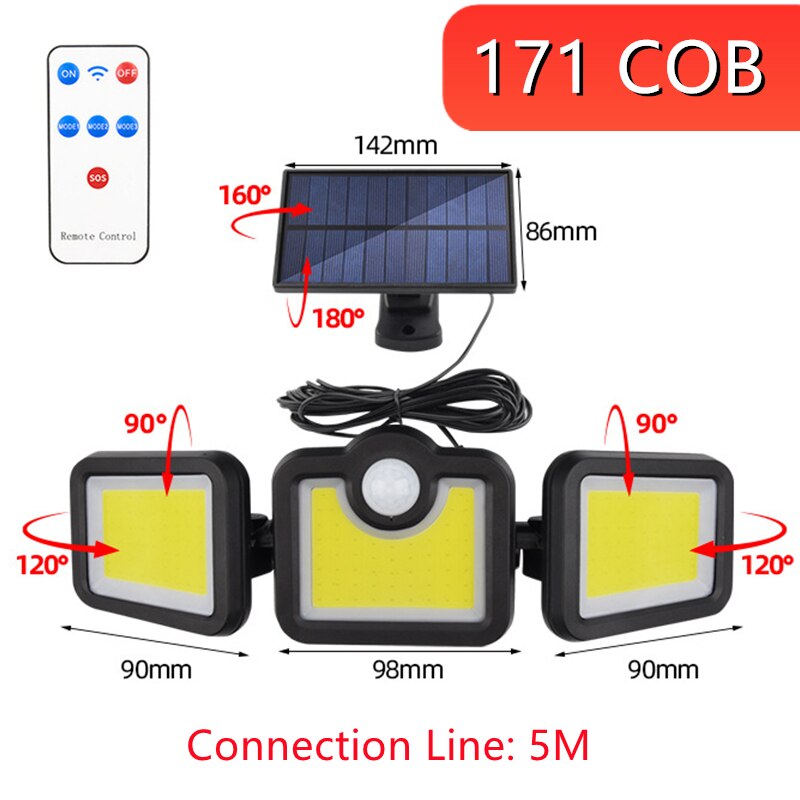 138 Solar LED Light Outdoor Motion Sensor Wall Lamp Remote Control Waterproof for Corridors Gates Roofs Courtyards Lighting