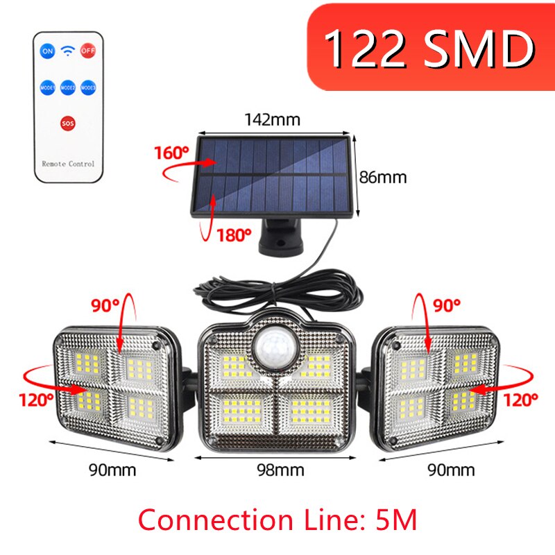 138 Solar LED Light Outdoor Motion Sensor Wall Lamp Remote Control Waterproof for Corridors Gates Roofs Courtyards Lighting