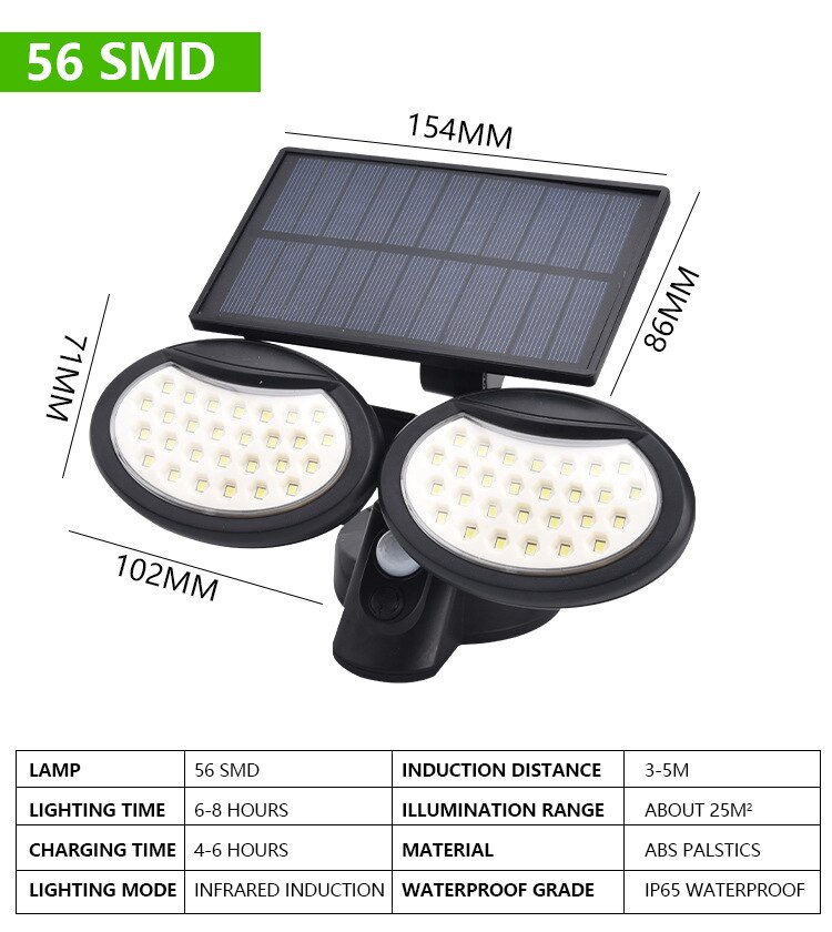 Outdoor Solar Street Lamp LED Waterproof Motion Sensor Garden Wall Light Double Adjustable Heads Wind Garage Lighting Decoration