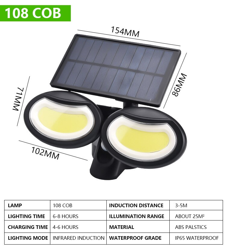 Outdoor Solar Street Lamp LED Waterproof Motion Sensor Garden Wall Light Double Adjustable Heads Wind Garage Lighting Decoration