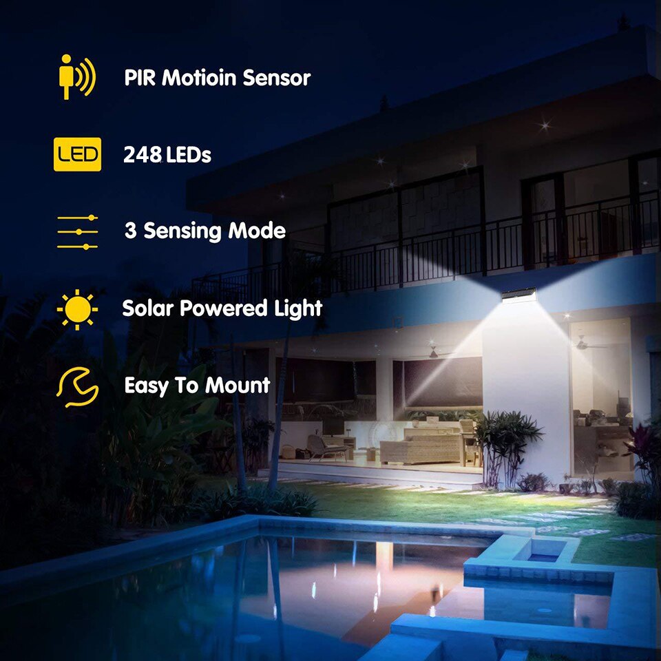 Solar Light Outdoor Remote Control Waterproof Wall Lamp Motion Sensor Built In Battery Powered Led Garden Yard Home Street Light