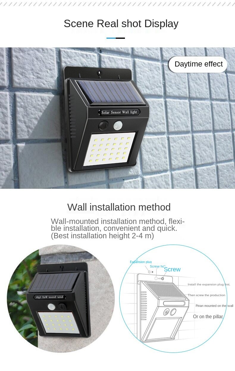 LED Outdoor Solar Courtyard Wall Light Motion Sensor Rechargeable Corridor Waterproof Yard Garden Country House Street Light