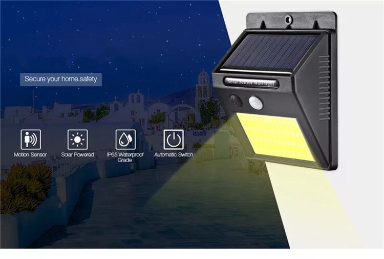 Solar LED Light Outdoor Waterproof 3 Modes Sunlight Powered with PIR Motion Sensor for Street Wall Garden Fence Garage Yard Lamp