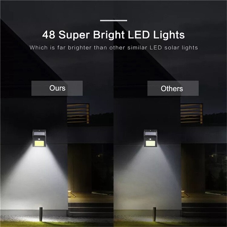 Solar LED Light Outdoor Waterproof 3 Modes Sunlight Powered with PIR Motion Sensor for Street Wall Garden Fence Garage Yard Lamp