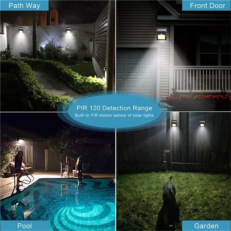 Solar LED Light Outdoor Waterproof 3 Modes Sunlight Powered with PIR Motion Sensor for Street Wall Garden Fence Garage Yard Lamp