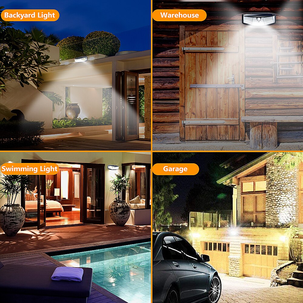 308 LED Outdoor Solar Light Wall Lamp with Motion Sensor Light 3 Modes Street Lamp Spotlight for Garage Yard Garden Decoration