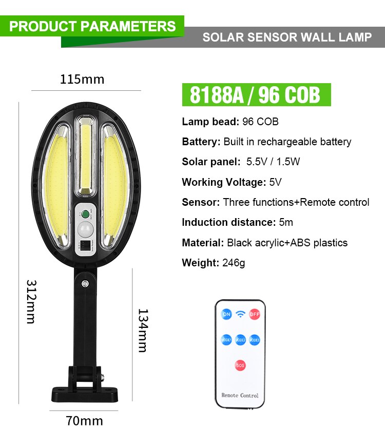 Outdoor Solar Lights Security Motion Sensor Light with 3 Modes Waterproof Wide Angle Lighting Courtyard Solar Powered Wall Lamp