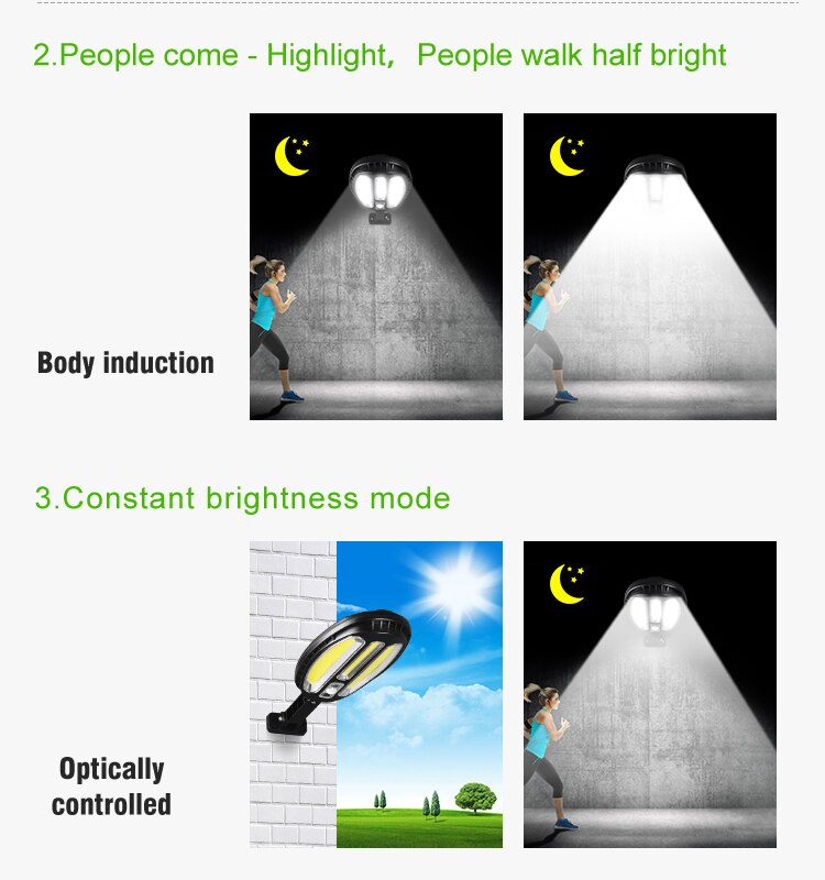 Outdoor Solar Lights Security Motion Sensor Light with 3 Modes Waterproof Wide Angle Lighting Courtyard Solar Powered Wall Lamp