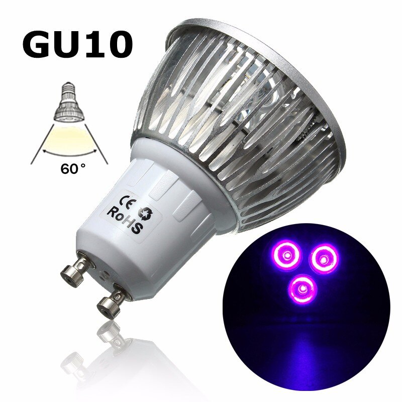 LED Grow Light E27 B22 GU10 3W AC85-265V UV Ultraviolet Purple LED Spotlight Bulb Plant Lamp for Greenhouse Hydroponics System