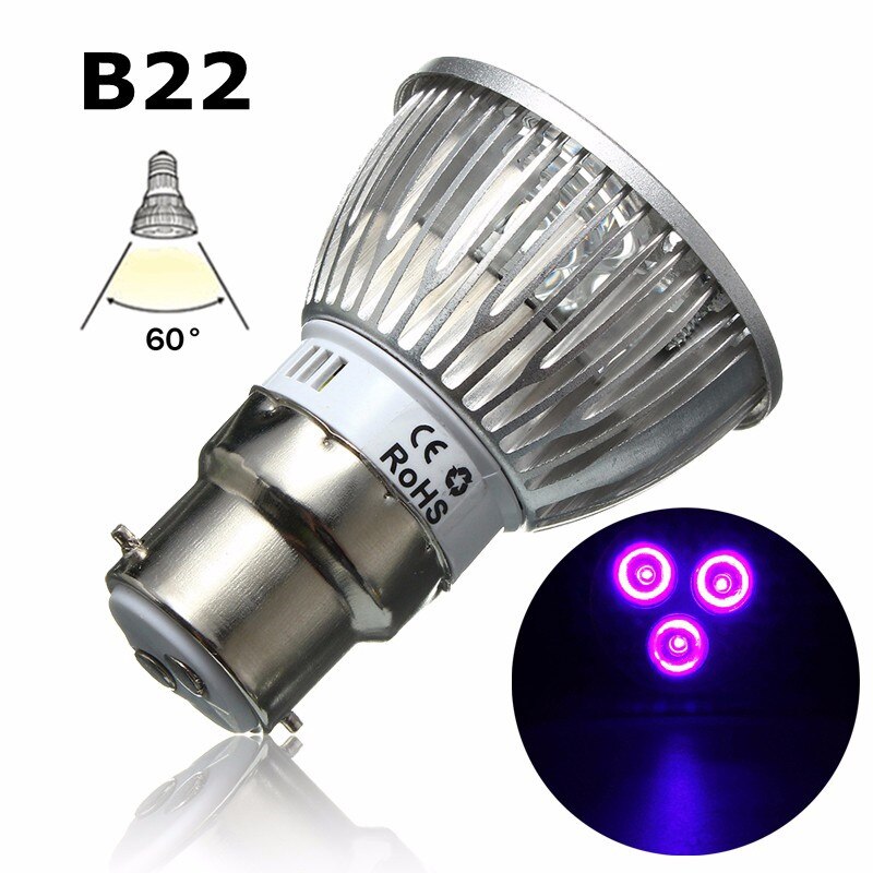 LED Grow Light E27 B22 GU10 3W AC85-265V UV Ultraviolet Purple LED Spotlight Bulb Plant Lamp for Greenhouse Hydroponics System