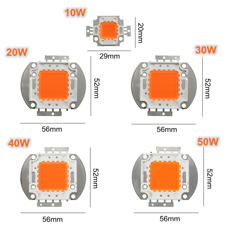 Full Spectrum LED Chip Grow Light 10W 20W 30W 50W 100W High Power 380NM-840NM Growth Lamp Diode for Indoor Plant Seeding