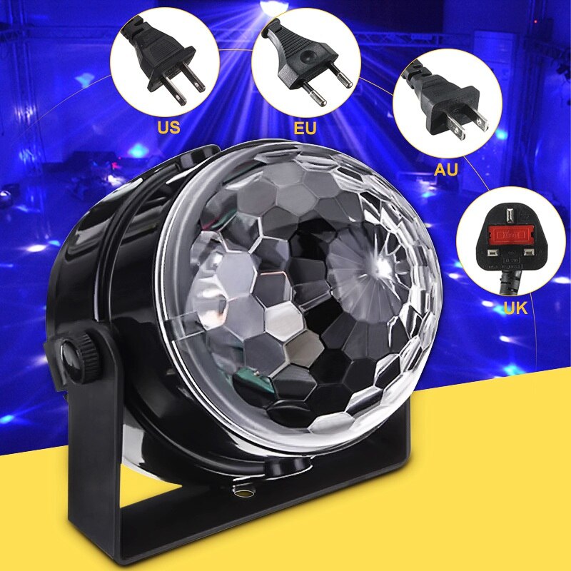 1pcs RGB LED Crystal Magic Rotating Ball Lights Sound Activated Disco Light Music Christmas KTV Party US Plug