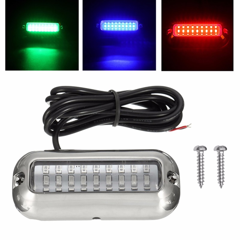 1pcs Universal 12V DC White/Blue/Green 27 LED Marine Stainless Steel Under Water Pontoon Waterproof Boat Transom Light