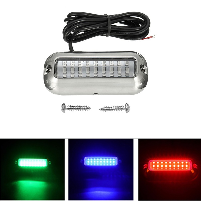 1pcs Universal 12V DC White/Blue/Green 27 LED Marine Stainless Steel Under Water Pontoon Waterproof Boat Transom Light