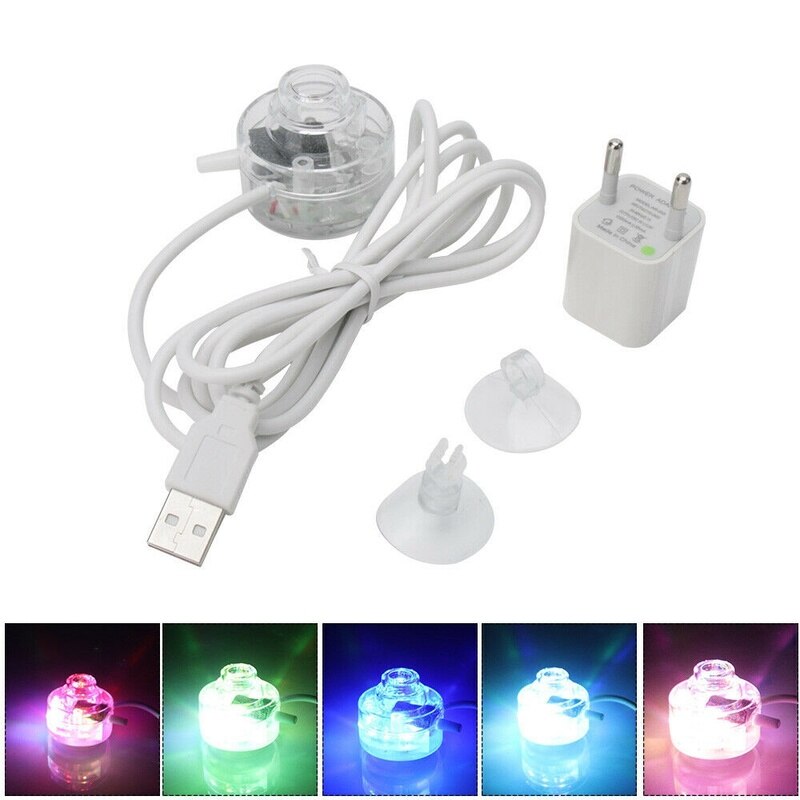 Round Aquarium Air Stone Disk Multi-colored Fish Tank Bubbler Safe Led Bubble Light Auto Color Changing US/EU Plug