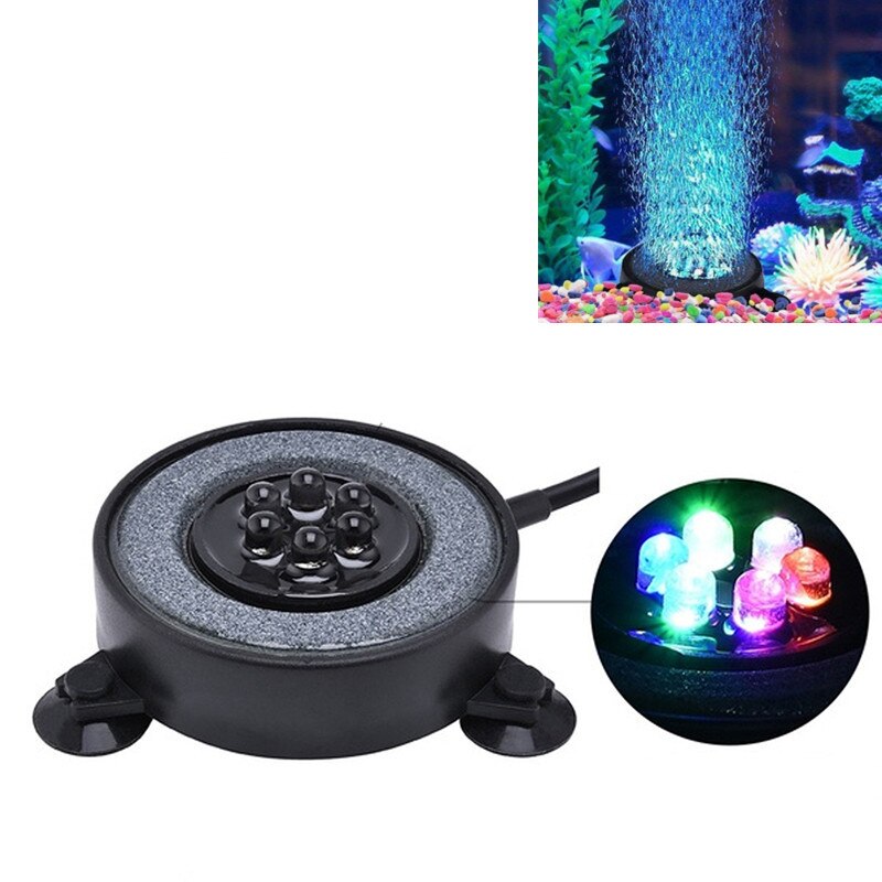 1pcs Led Aquarium Air Bubble Light Fish Tank Air Curtain Bubble Stone Disk with 6 Color Changing Leds Support