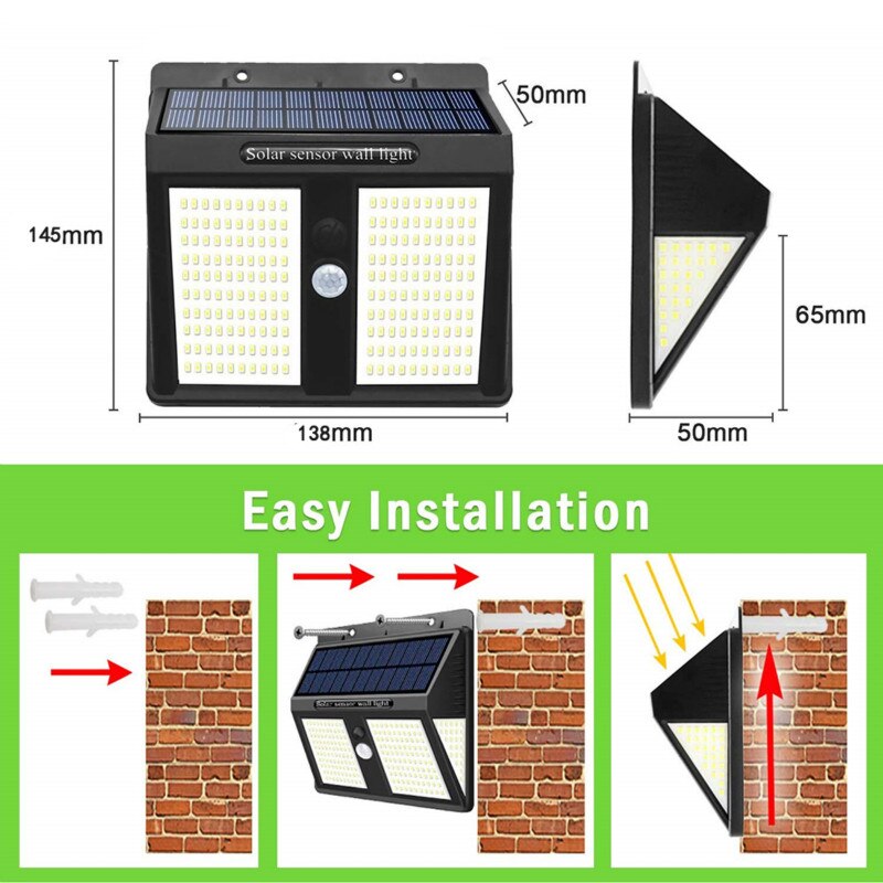 Solar Led Outdoor Security Lights 2200mAh Working 12 Hours Motion Sensor Waterproof Solar Wall Lamp for Garden Path Decoration