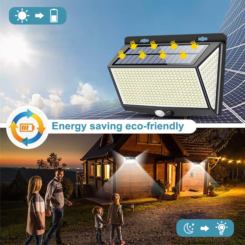 Solar Lights Outdoor 468 LEDs 3Modes IP65 Waterproof PIR Motion Sensor Light Modes Large Bright Solar Garden Light