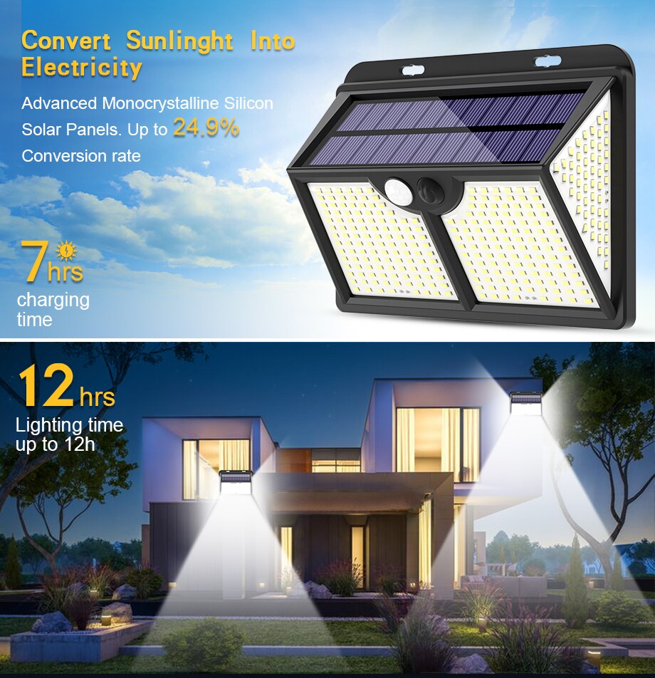 333LED Solar Light Outdoor 4Modes Motion Sensor Light Solar Lamp Powered Sunlight Waterproof for Garden Patio Luces Solares