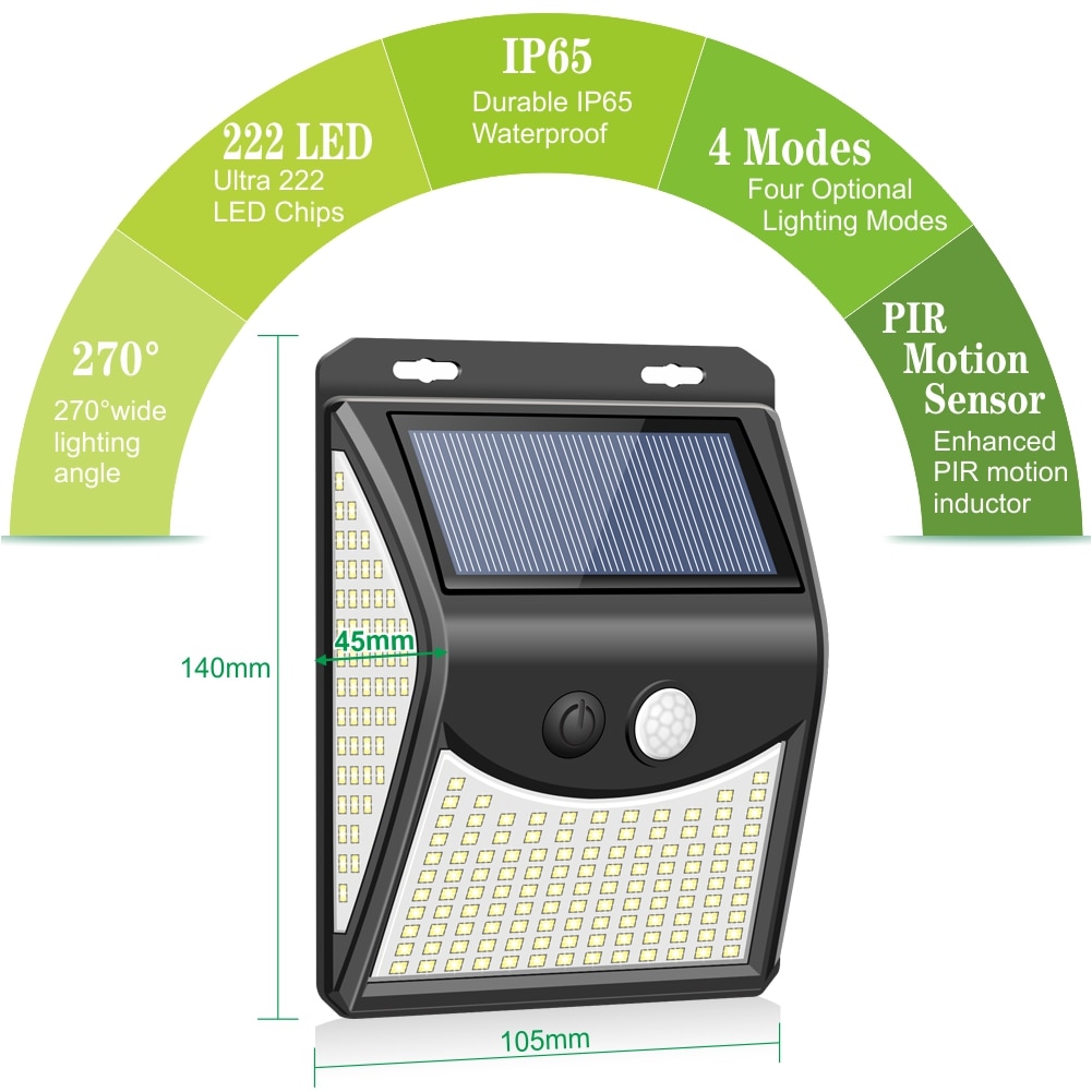 244 222 LED Solar Light Outdoor 4 Modes Motion Sensor PIR Wall Light Waterproof Solar Lamp Solar Powered Garden Focos Solares