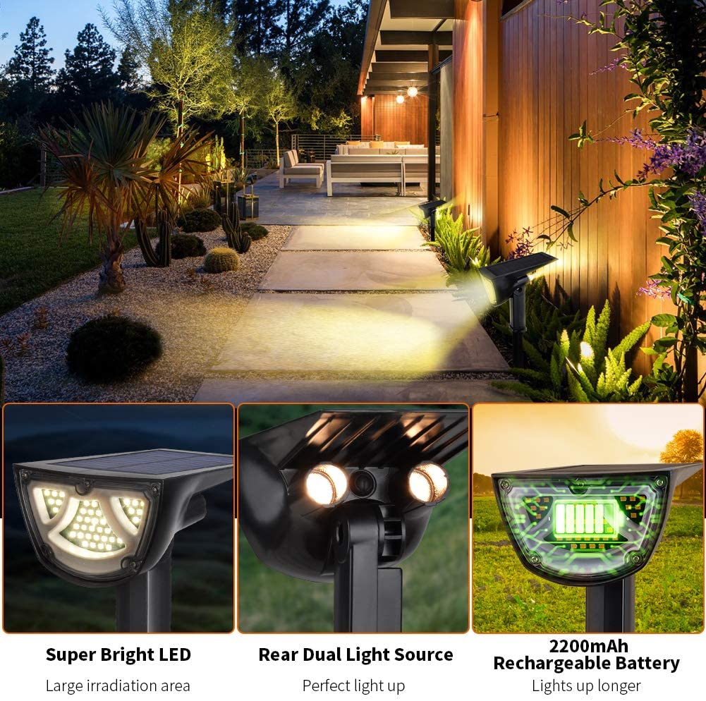 Solar Landscape Spotlights 43 LEDs Waterproof Outdoor Solar Powered Wall Lights for Yard Garden Walkway Pool Patio