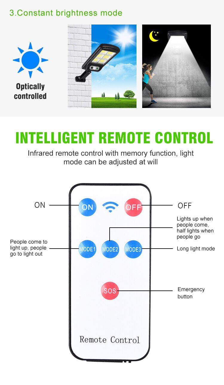 Solar Light Outdoor Super Bright Street Security Light Garden Wall Lamp Waterproof PIR Motion Sensor Smart Remote Control Liger