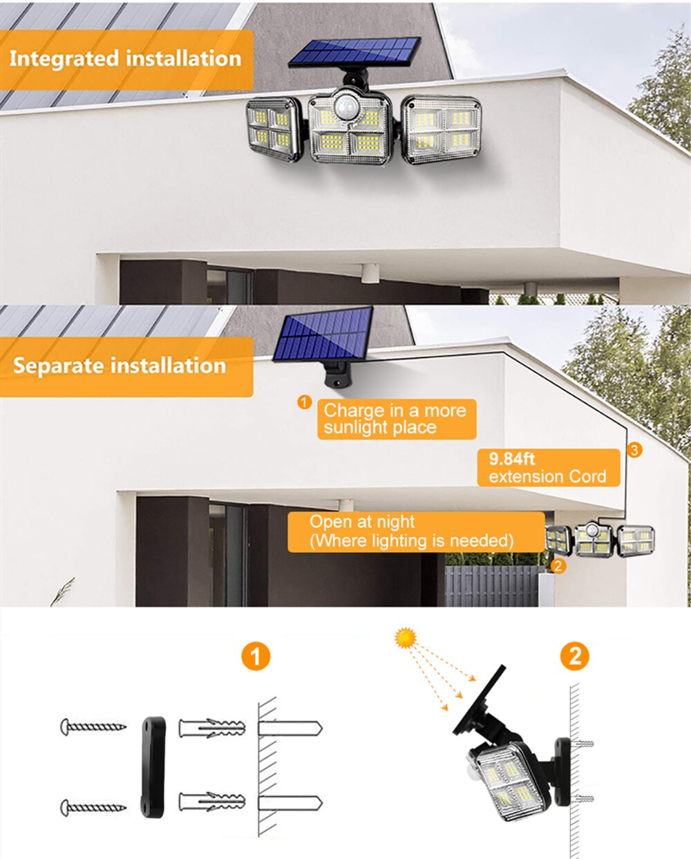Energia LED Solar Light Outdoor Patio Lights 2400Mah Luses De Patio Solares 3500Lum Detachable 3 Heads Remote Control Wall Lamp