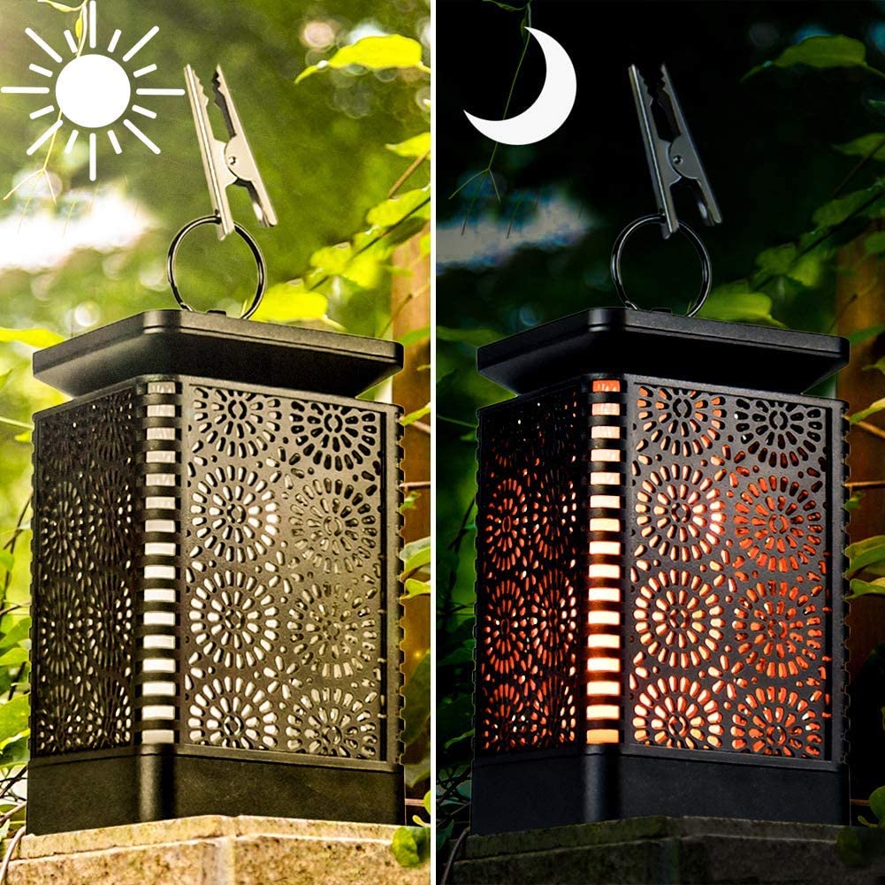 Solar Flames Lantern Lights Dancing Waterproof Outdoor Hanging Lantern LED Night Lights for Garden Patio Deck Yard Path Party