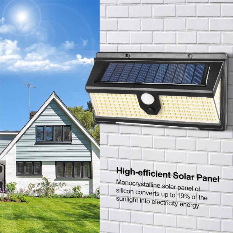 190 LED Solar Lights Outdoor Solar Lamp with PIR Motion Sensor Alert Flashing Waterproof Warning Light for Courtyard Garden Yard