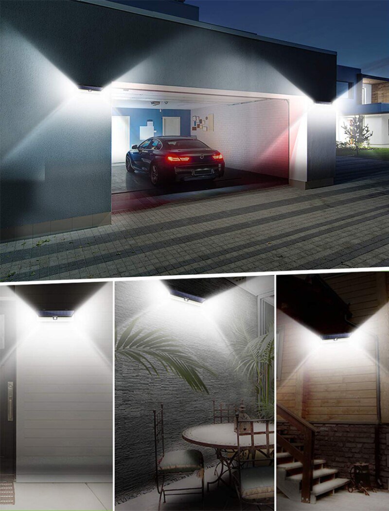 190 LED Solar Lights Outdoor Solar Lamp with PIR Motion Sensor Alert Flashing Waterproof Warning Light for Courtyard Garden Yard