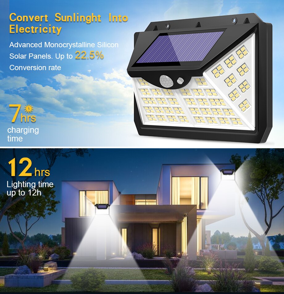188 LED Solar Light Outdoor 4Modes Solar Lamp Powered Sunlight Waterproof Motion Sensor Light for Garden Patio Luces Solares