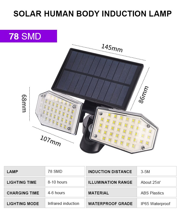 Solar Lights Outdoor 3 Optional Modes Motion Sensor COB Light Double Head Rotating with 270 Wide Angle Waterproof Security Light