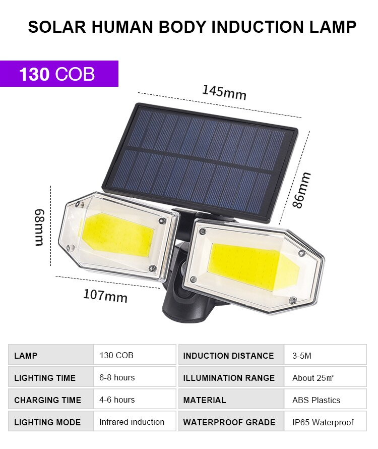 Solar Lights Outdoor 3 Optional Modes Motion Sensor COB Light Double Head Rotating with 270 Wide Angle Waterproof Security Light