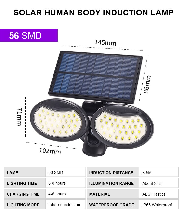 Solar Lights Outdoor 3 Optional Modes Motion Sensor COB Light Double Head Rotating with 270 Wide Angle Waterproof Security Light