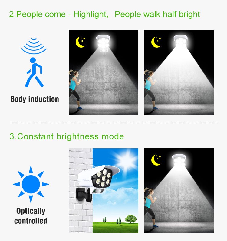 2 In1 Solar Powered Light Security Simulation Fake Dummy Camera Solar Light Outdoor Street Spotlight Solar Lamp Garden Wall Lamp