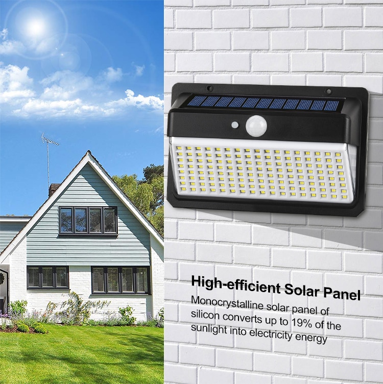 Solar Light Outdoor 158 LED Motion Sensor Wall Lamps Waterproof Emergency Light Suitable for Garden Front Door Garage Fence