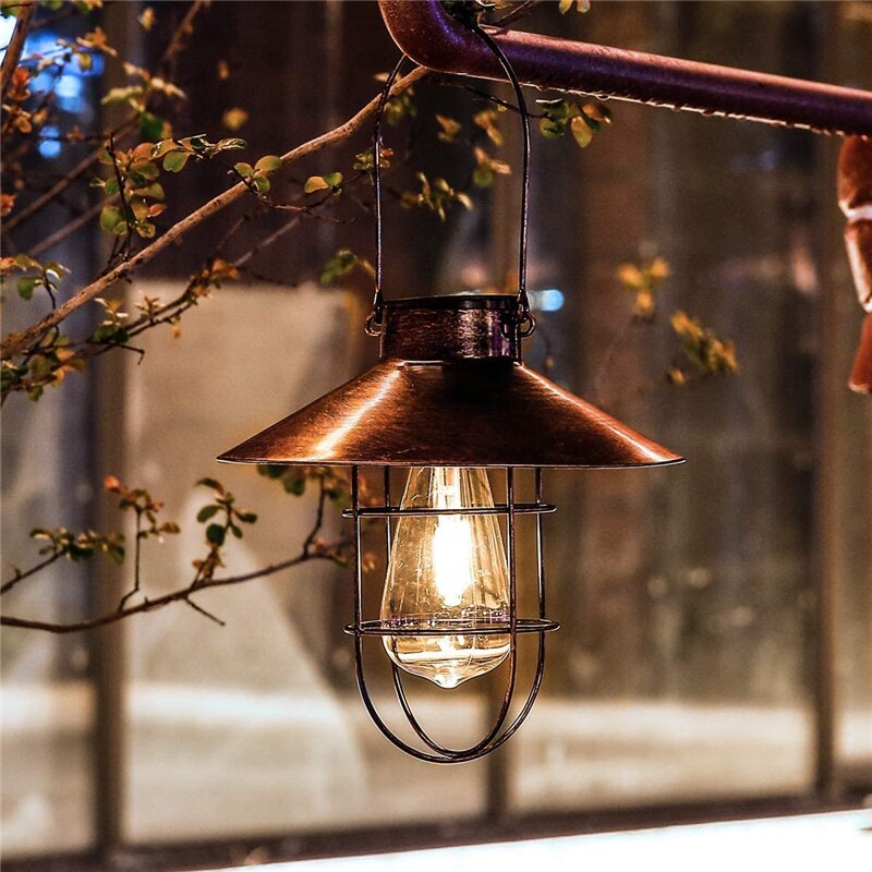 Retro Solar Lantern Outdoor Hanging Solar Light Vintage Solar Lamp with Warm White Bulb for Garden Yard Patio Xmas Party Decor