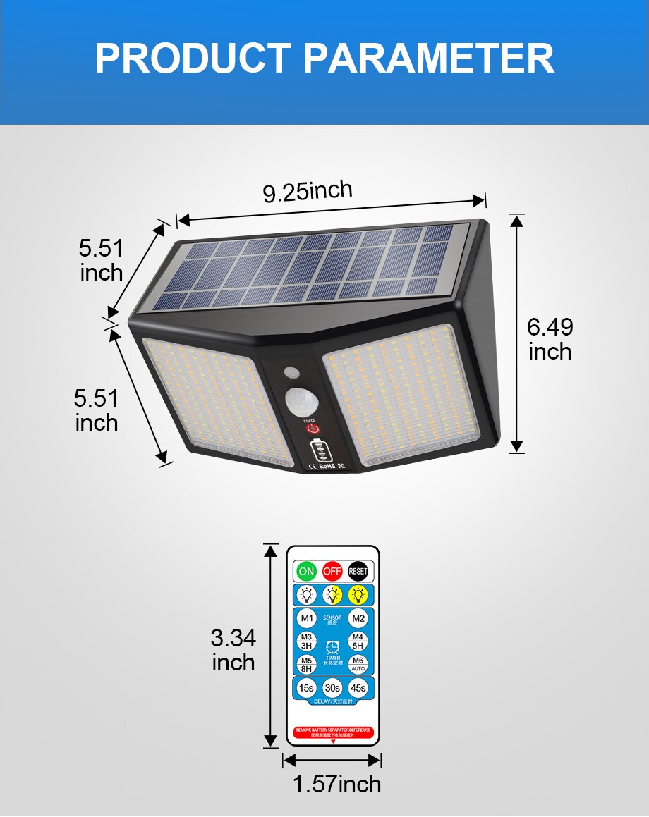 360LED Solar Light Wall Lamps 12000mAh 6 Model Motion Sensor IP65 Waterproof Outdoor Yard Garden Street Induction Night Lights