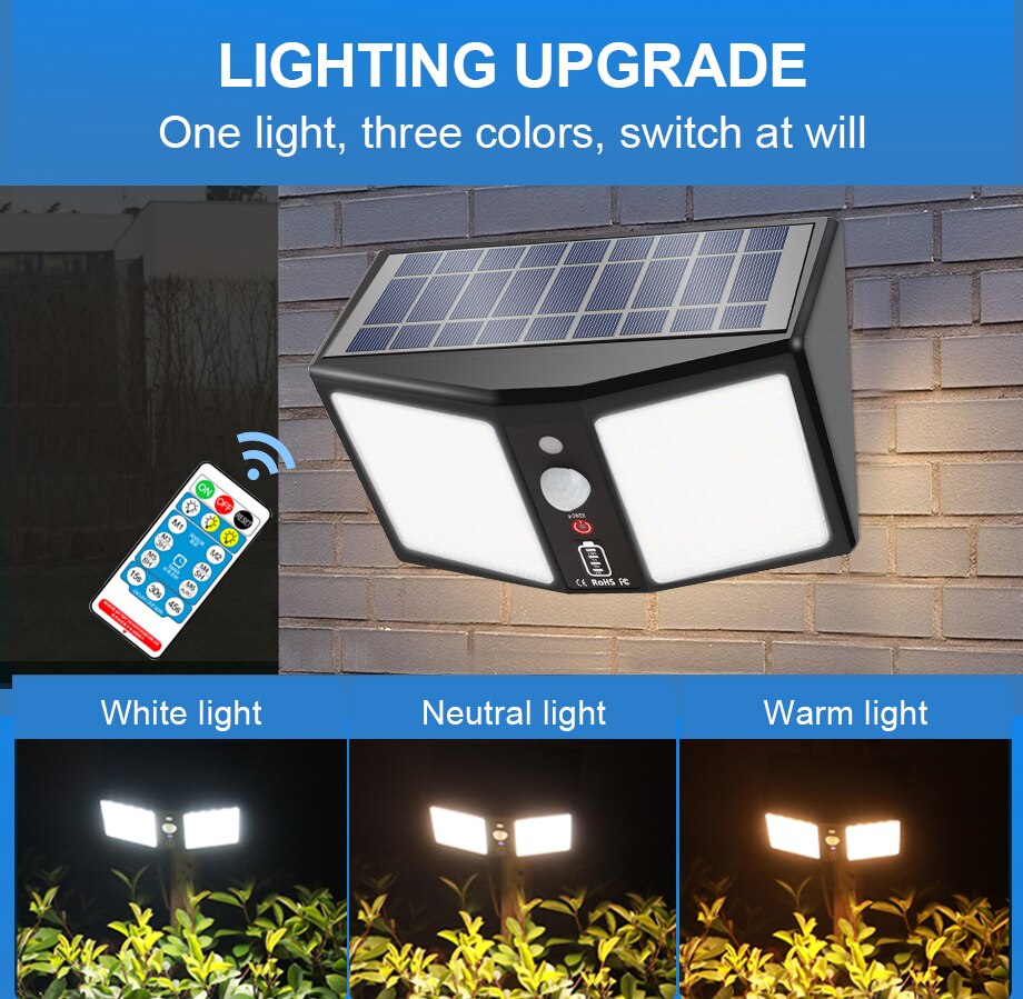 360LED Solar Light Wall Lamps 12000mAh 6 Model Motion Sensor IP65 Waterproof Outdoor Yard Garden Street Induction Night Lights