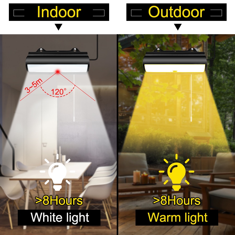 Double Head Solar Pendant Light Motion Sensor IP65 Waterproof Outdoor LED Shed Light with Dimmable Remote Control Cord