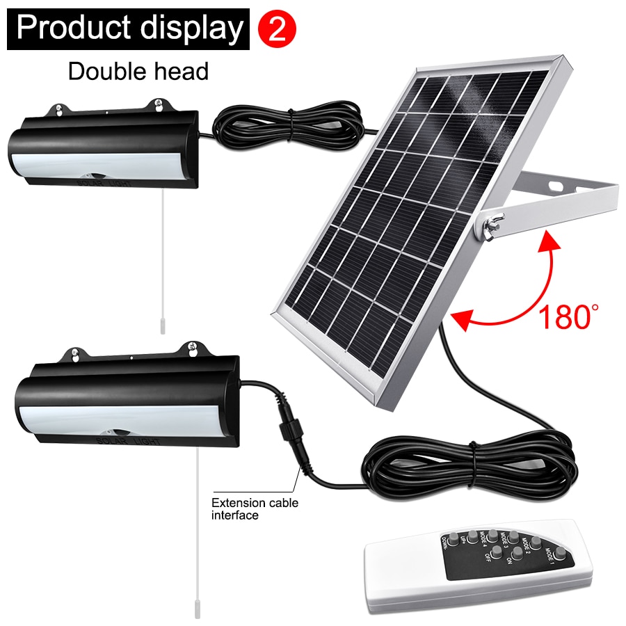 Double Head Solar Pendant Light Motion Sensor IP65 Waterproof Outdoor LED Shed Light with Dimmable Remote Control Cord
