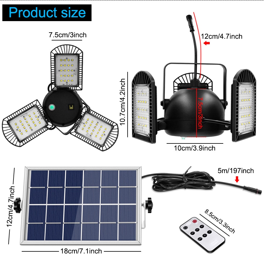 60 led Solar Light 3 Lamp Head Adjustable Lightness With Remote Control 2/4/6 Timer Outdoor Waterproof Solar Garden Lamps